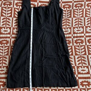 Black linen blend mini dress